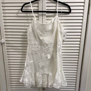 Crystal Doll White Mini Dress with Embroidered Flowers
